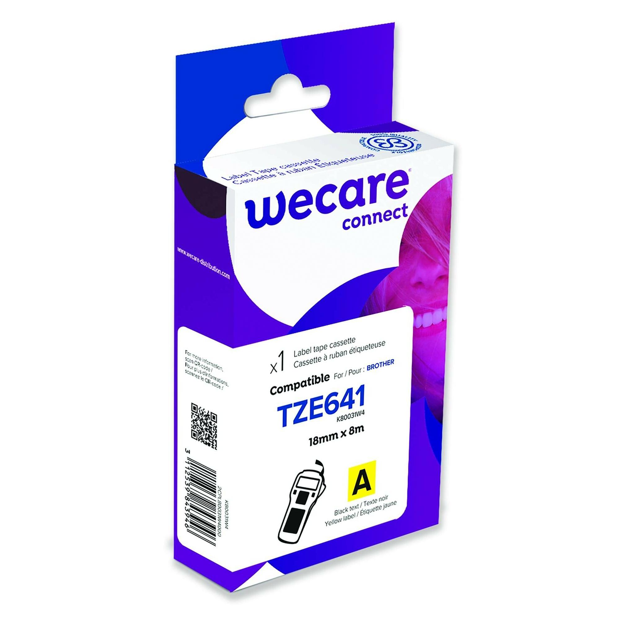 Wecare Schriftband kompatibel zu BROTHER TZE-641 schwarz auf gelb (1.80 cm, Schwarz, Gelb) (k80031w4)