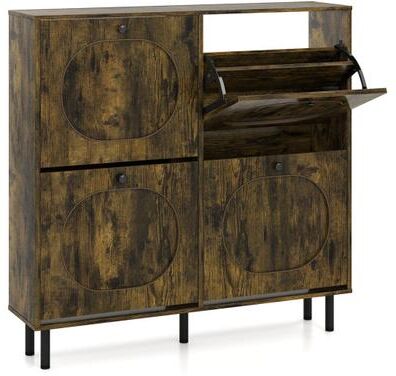 Costway Shoe Storage Cabinet with 4 Flip Drawers and Aluminum Legs for Foyer and Hallway-Rustic Brown