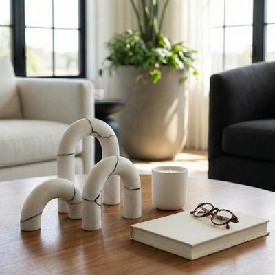 "Sagebrook Home 5/7/8"" Reaka White Marble Arches, 10""H, Set of 3 - 8"" x 2"" x 10"""