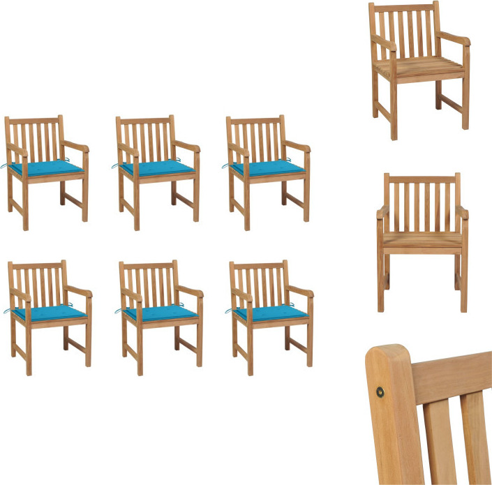 vidaXL Gartenstühle 6 Stk. mit Blauen Kissen Massivholz Teak - Gartenstühle