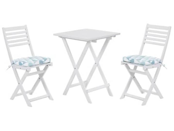 Beliani Stilvolles Balkonset Akazienholz Weiß geometrisches Motiv Fiji