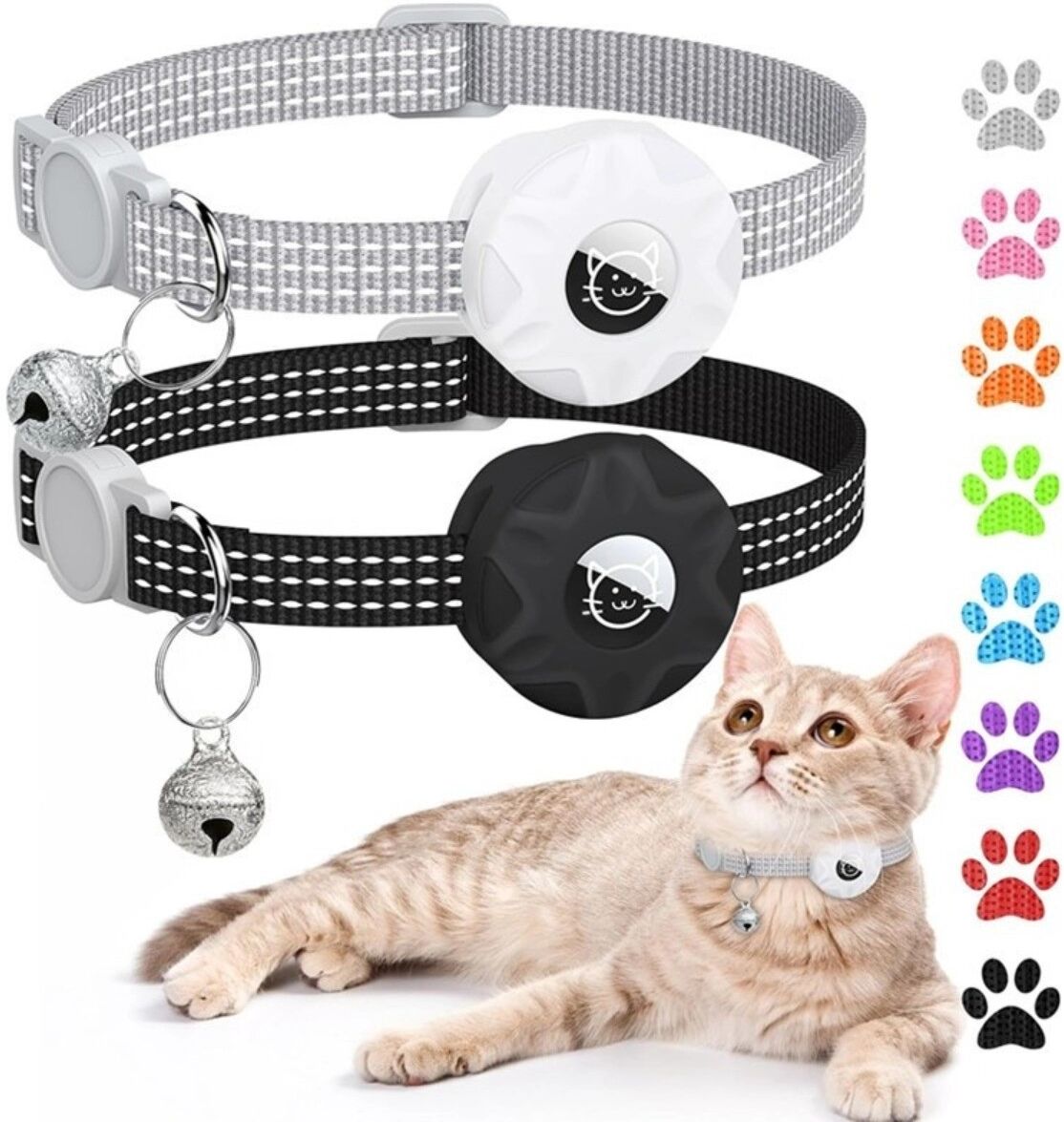 INF Collier protecteur lumineux réglable pour animaux avec clochette, lot de 2 - Collier réfléchissant en polyester compatible