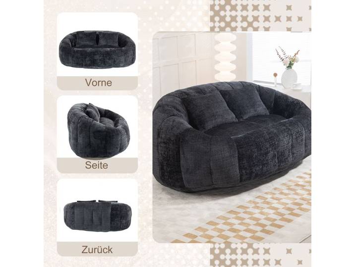 BEL Pouf poire confortable résistant dossier haut adultes/enfants intérieur/extérieur fauteuil sol moelleux chenille noire