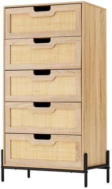 Garvee Modern Rattan 5 Drawers Dresser