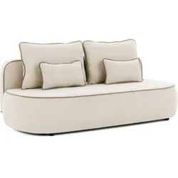 KINDERSOFA Vero im modernen und abgerundeten Design mit Schlaffunktion und Bettkasten aus Beige Plüschstoff mit tauper Paspel