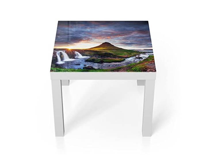 DEQORI Glastisch weiß klein 55x55 cm Motiv Kirchberg Panorama ausgefallener Beistelltisch aus Glas Hochglanz Couchtisch fürs Wohnzimmer moderner Couch Tisch mit Design