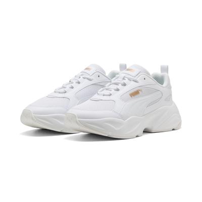 Sneaker PUMA "CASSIA 20", Damen, Gr. 40,5, Textil, weiß (puma weiß, puma gold, puma weiß), Schuhe Sneaker, für sportliche und lässige Looks, angenehmes Tragegefühl