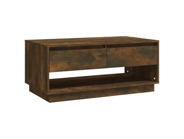 Favemtsl Couchtisch Räuchereiche 102,5x55x44 cm Holzwerkstoff Moderner Beistelltisch mit Schubladen für reichlich Stauraum im Wohnzimmer, pflegeleicht und stabil konstruiert.