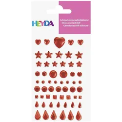 5x Heyda, Sticker, Schmuckstein-Etiketten Herz, Stern, Kreis, Quadrat, Tropfen rot (58 Sticker)