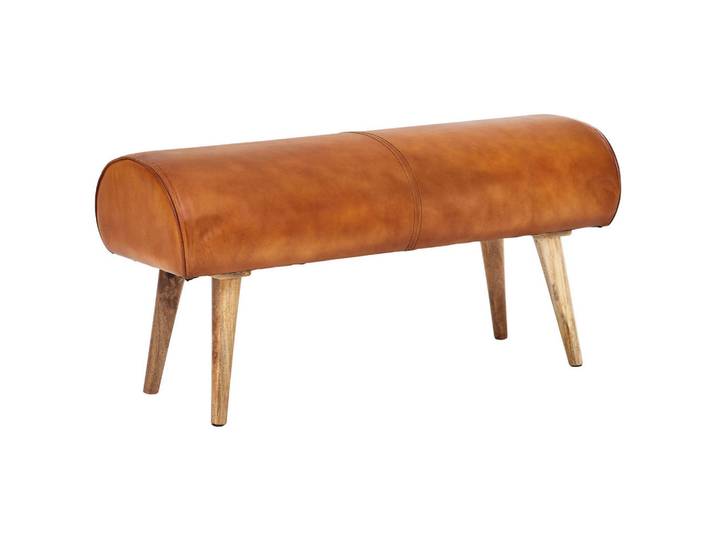 Hockerbank, Braun, 100x53x40 cm, Echtleder, 2-Sitzer, Modern, MID.YOU
