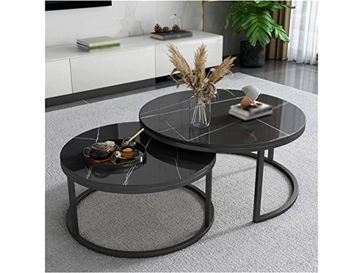 Decoration Runder Couchtisch Set Schwarz Weiß Marmor Tisch rund Wohnzimmertisch,2er Set Satztische Fürs Wohnzimmer, Kaffeetische,Wohnzimmertische - Wohnzimmertisch Rund,