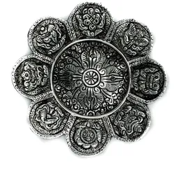Polished Aluminium Tibetan Symbols Incense Holder 12cm