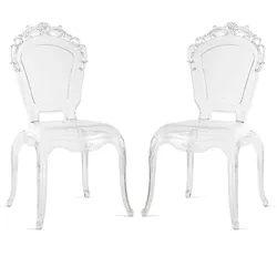 RATTATAN 2er-Set Stühle aus Polycarbonat, Barock-Design, robust und stapelbar für Küche, Restaurants, Hotels – Maya/Transparent/47Lx56Px98,5H cm