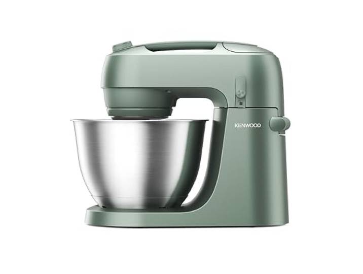 Kenwood Go – Kompakte Küchenmaschine zum Backen, platzsparendes Design mit 4L Schüssel, 3 höhenverstellbare Metall-Rührwerkzeuge, drehbarer Spritzschutz, 6 Stufen, Tragegriff, 800W, Grün (KZM35000GR)