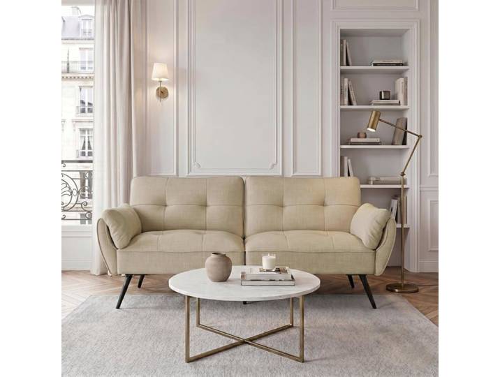 JIEXI Canapé 2 Places Canapé-lit en Lin Moderne canapé rembourré Minimaliste pour Salon ou Appartement (Beige)