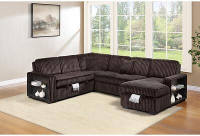 Esofastore Coffee Finish Convertible Sectional 4pc Plastic Tapered Legs