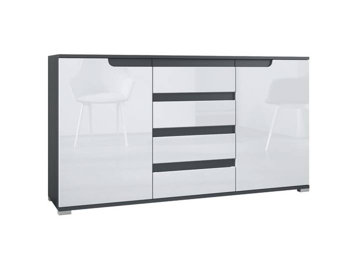 SIDEBOARD Sylt Weiß Hochglanz / Anthrazit matt