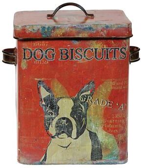 Storied Home Vintage Tin Dog Biscuit Container with Boston Terrier