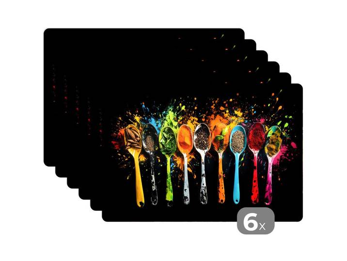 PLATZSETS 6er-Set Löffel - Gewürze - Modern - Graffiti - Farbe - Farbenfroh 45x30 cm Tischset