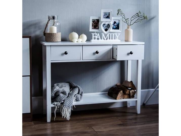 Table console Windsor - Vida Designs - 3 tiroirs - Bois blanc - 30 cm