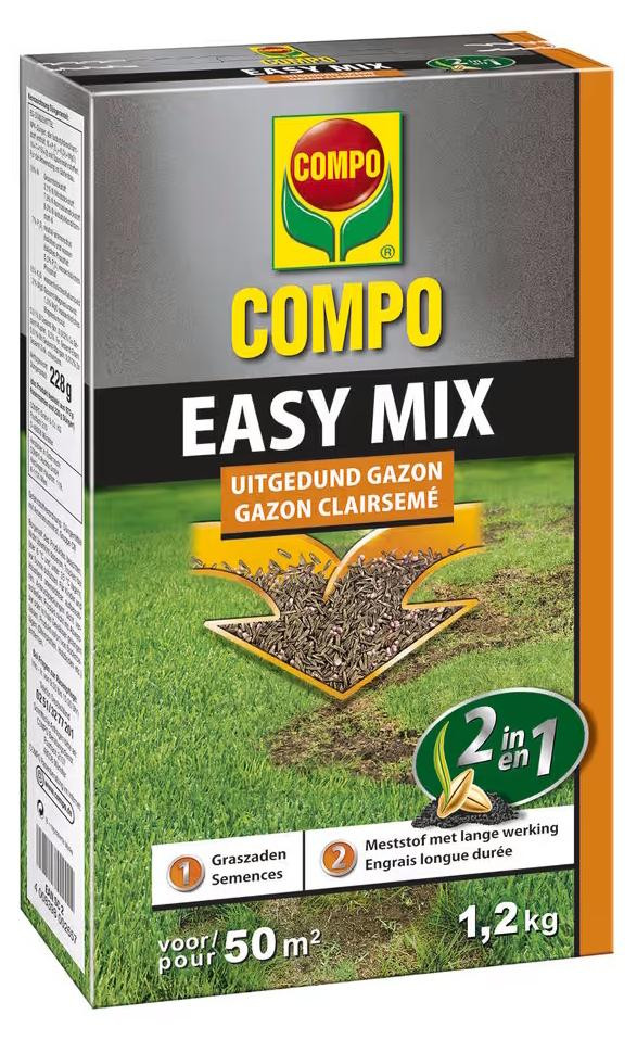 COMPO Gazonzaad + meststof 2-in-1 voor herstelgazons, 1,2 kg (50 m²)