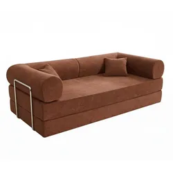 Oviala Business Oviala 2-Sitzer-Schlafsofa aus Stoff mit braunen Kissen