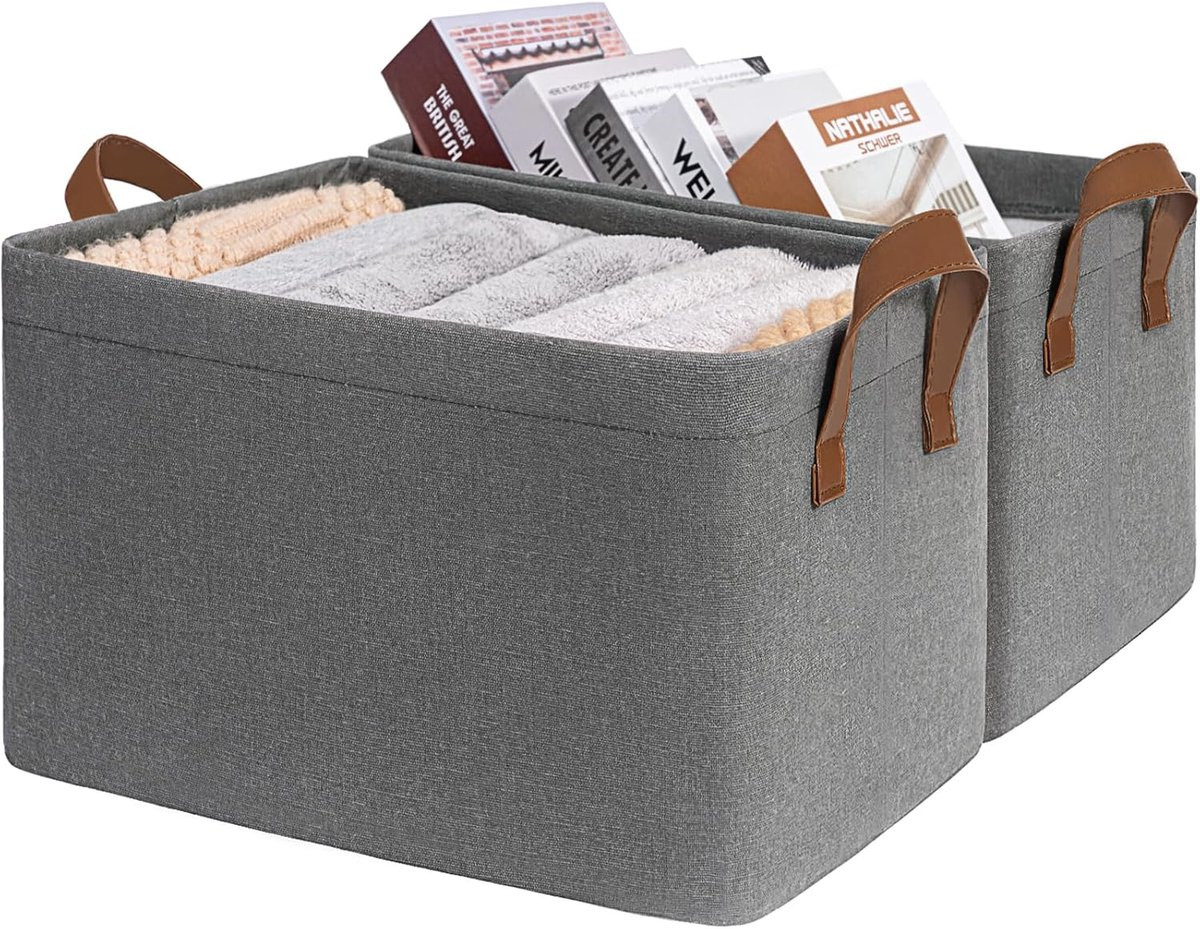 Merkloos Opbergdozen 2-pack, Opvouwbare Opbergmand 30L, Rechthoekige Organizer voor Badkamer en Bureau, Grijs