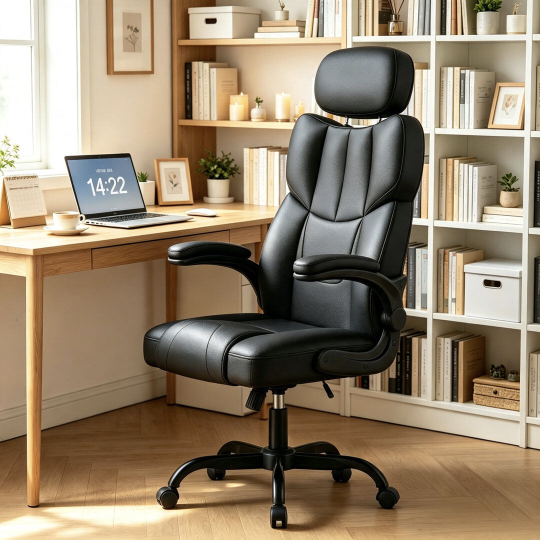 Brayden Studio Ergonomic High-Back Office Desk Chair with Lumbar Support and Flip-Up Armrests Black 118cm H X 64cm W X 64cm D