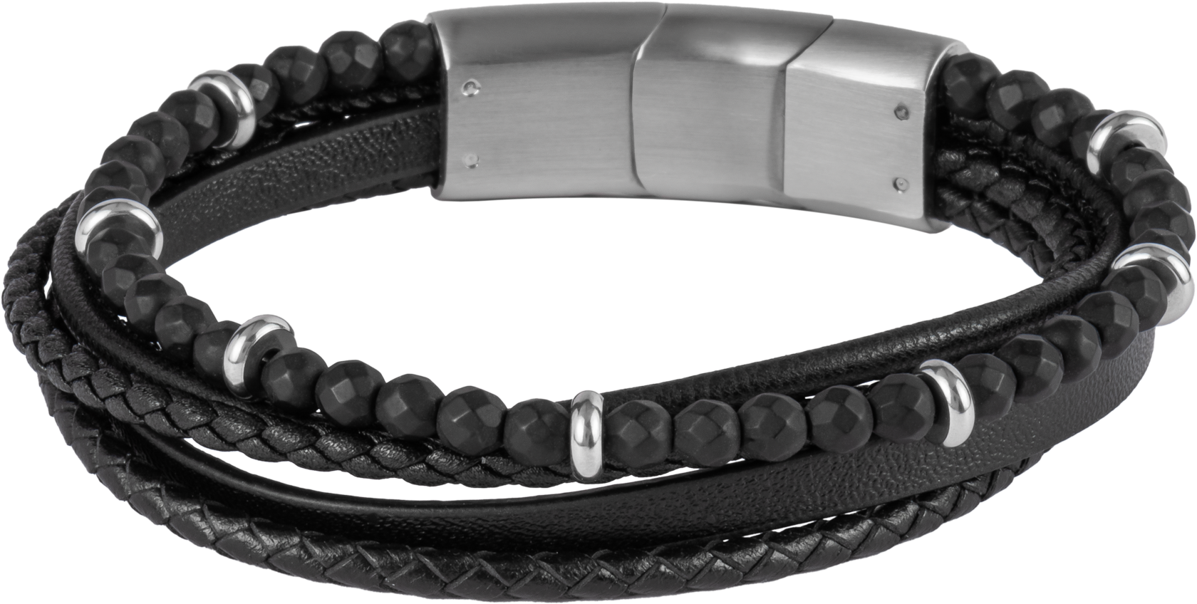 Jacques Lemans Lederarmband mit Onyx Perlen