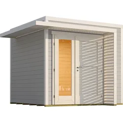 Weka Design Gartenhaus Pure Garden Amberley mit Design-Doppeltür - 28 mm grau/weiß B 250 x T 250 cm (Gr. 1)