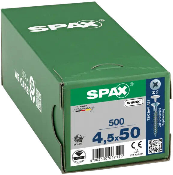 SPAX FRANCE SAS Vis bois aggloméré tête fraisée SPAX-S CAP zingué blanc 4,5x50 boîte de 500 SPAX 0271010450505