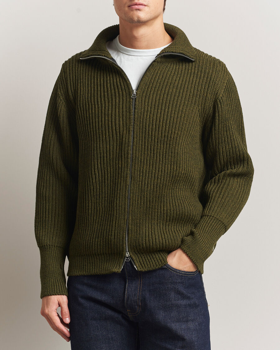 Peregrine Fisherman Merino Zip Cardigan Olive men L Grøn