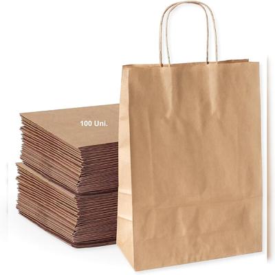 Espírito rebelde 100 Braune Kraftpapiertüten mit Henkeln 32X12X42cm - Tasche für Einkäufe, Geschenke, Hochzeiten