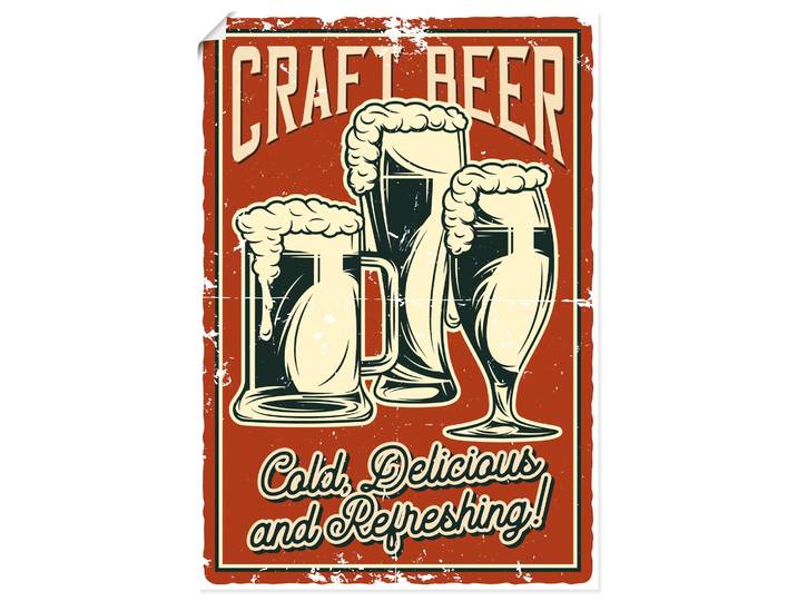 Wandbild ARTLAND Craft Beer , rot (farbe bild(er): rot), B:90cm H:130cm, Bilder, Wandbild, als Alubild, Leinwandbild, Poster, Wandaufkleber in verschied. Grössen