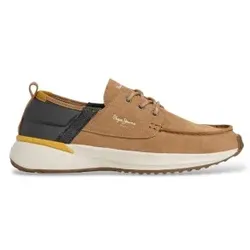 Pepe Jeans für Herren. PMS600029 Bampton Evolve Segelschuhe aus Leder in Braun (45), Wohnung, Spaltleder, Schnürsenkel, Lässig