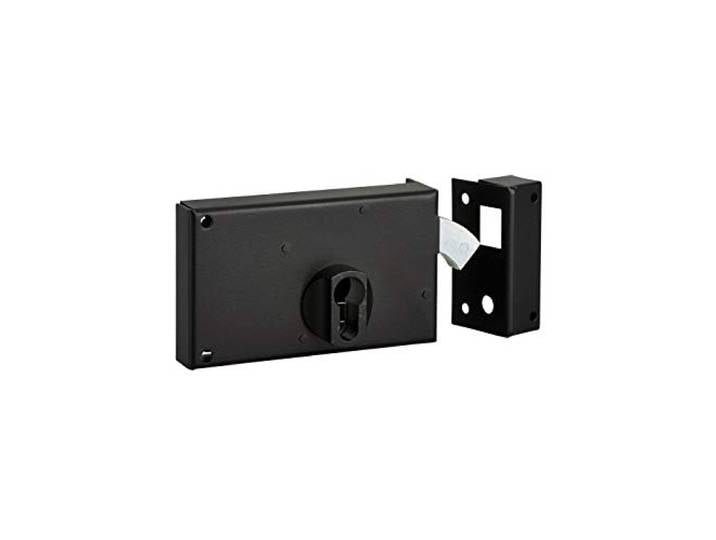 THIRARD Serrure Horizontale en Applique Double Entrée\, Droite\, Axe 60 mm Pour Portail\, 140x83 mm\, Entraxe 69 mm\, Boîtier Seul\, Cylindre Non Fourni\, À Crochet\, 1 Point de Fermeture\, Acier