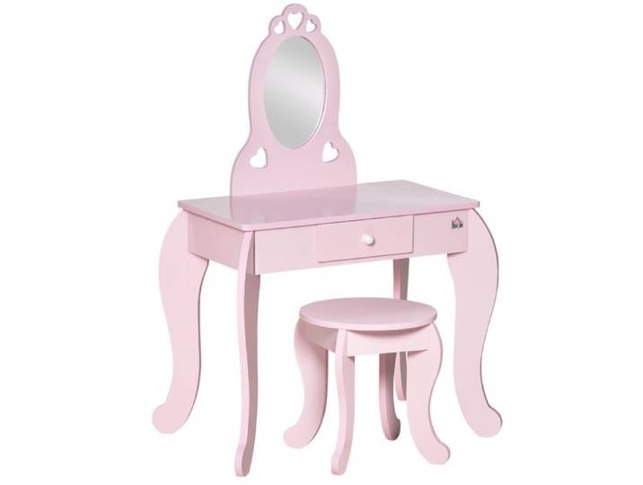 Coiffeuse enfant - Meuble de jeu avec miroir - Miroir - Tiroir de rangement - Bois - Rose - Dimensions 60 x 36 x 88 cm - EUJIGSHOP