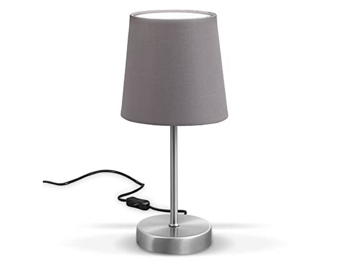 B.K.Licht - Lampe de chevet avec interrupteur à câble\, douille E14\, abat-jour en tissu\, lampe de bureau\, lampe de table\, lampe de chevet chambre\, lampe chevet\, 30\,8x10 cm\, nickel mat