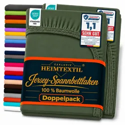 EXKLUSIV HEIMTEXTIL Doppelpack Jersey Spannbettlaken Premium Dunkelgrün 200 x 220 cm