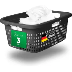 Novaliv 3er-Set Wäschekorb mit 3 Griffen 25L Anthrazit , Wäschebox Set Wäscheeimer Wäschebehälter für Bad Wäsche Schmutzwäsche , Wäschekörbe Schmutzwäschebehälter Haushalt Korb Sammler Box