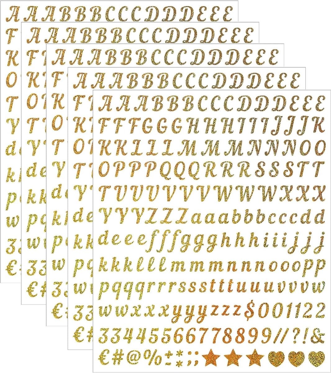 5 vel met zelfklevende gouden alfabet en cijfer stickers voor scrapbooking en decoratie