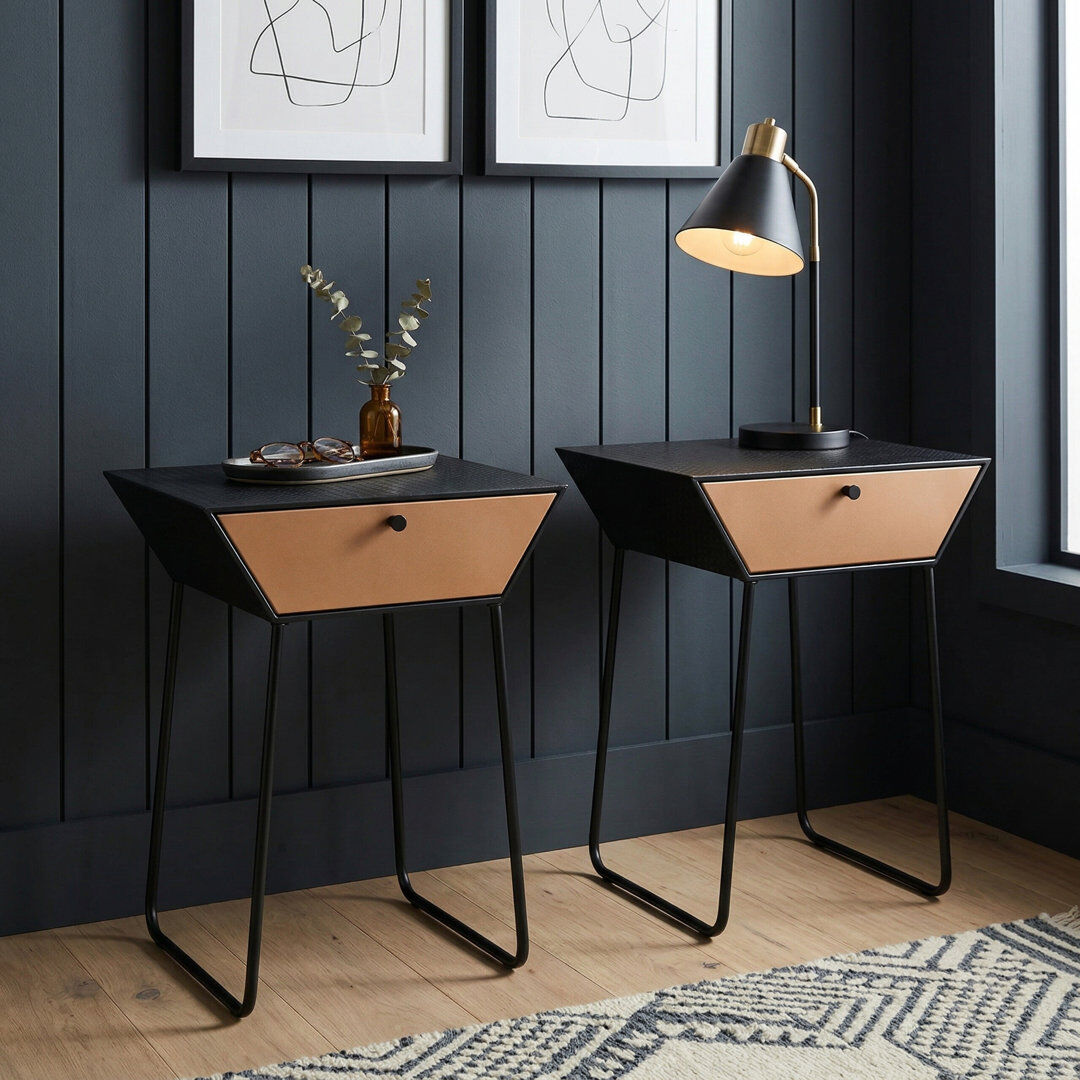 Core Products Set of 2 Apollo 1-Drawer Bedside Cabinets Black & Copper 57.5cm H X 46cm W X 34.5cm D