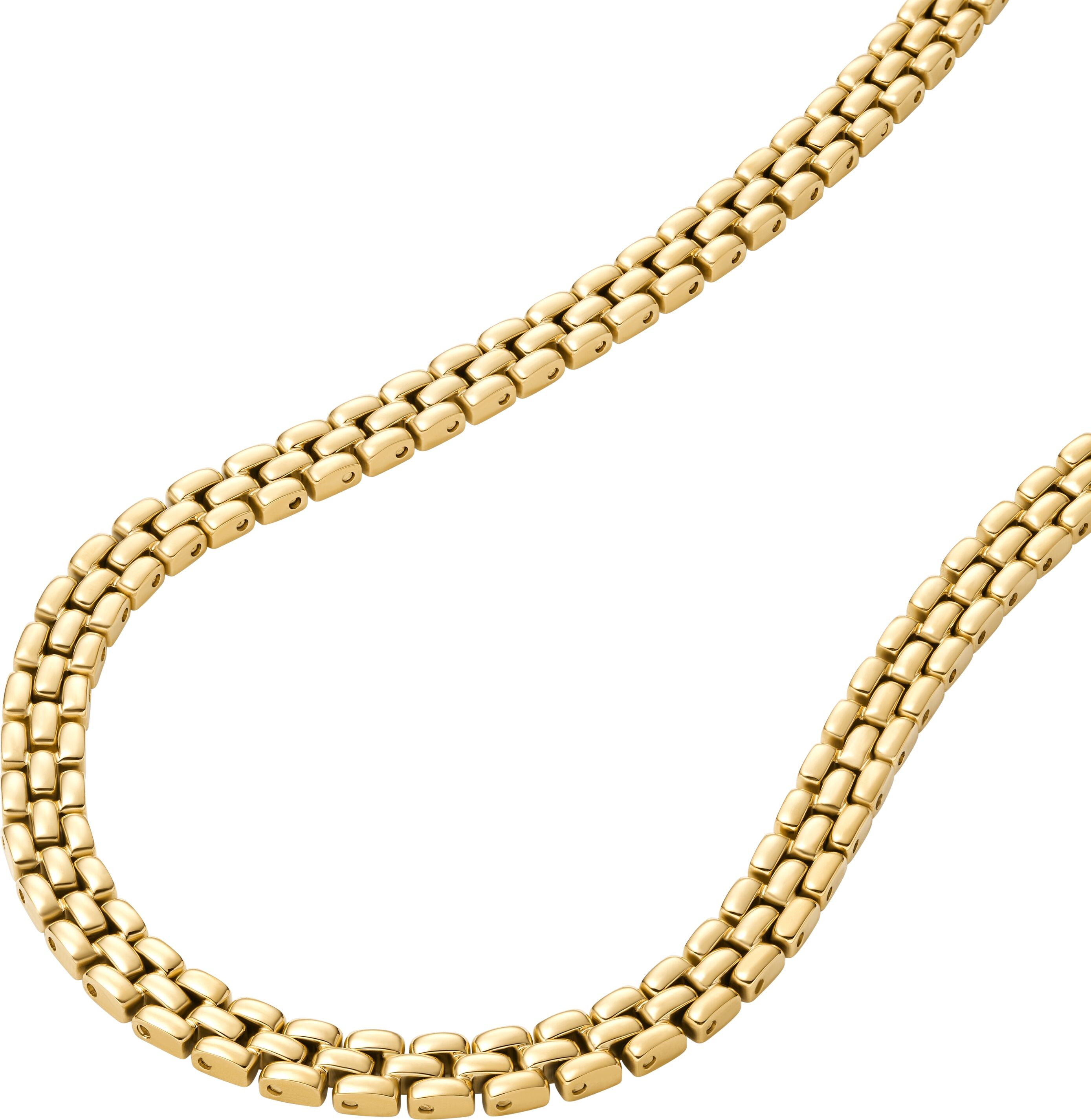 Gliederkette FOSSIL "Schmuck Geschenk Edelstahl ARDEN", gold (gelbgoldfarben), Halsketten, Damen, Edelstahl, L: 45,5 B: 6mm, Gliederkette, B:6mm