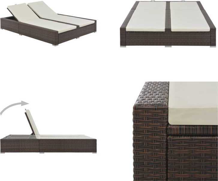 vidaXL Doppel Sonnenliege Poly Rattan Braun - Liege - Liegestühle - Rattan Sonnenliege - Rattan Sonnenliegen
