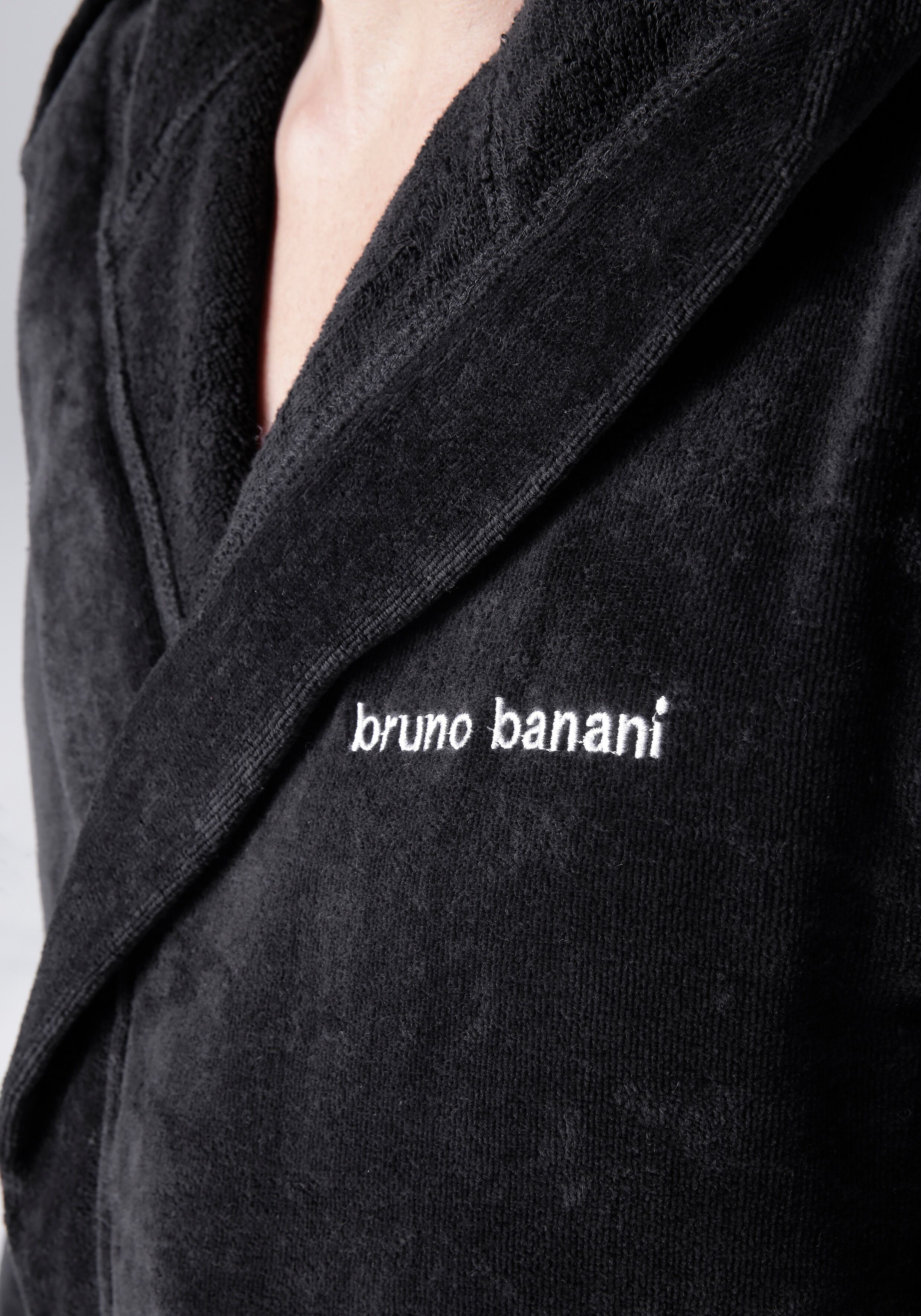 Unisex-Bademantel BRUNO BANANI "Daniel, ideal für Sauna & Spa, Hotelbademantel, Morgenmantel" Gr. 5XL, grau (anthrazit), 5XL, Veloursfrottier, Hausmäntel, Unisex-Bademantel, Damen & Herren Bademantel, lang, mit Taschen, S-5XL anthrazit 5XL
