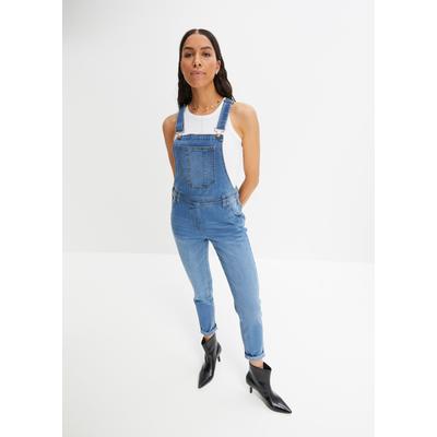 Jeanslatzhose BONPRIX, Damen, Gr. 42, N-Gr, blau (hellblau denim), Obermaterial: 76% Baumwolle, 16% Polyester, 7% Viskose, 1% Elasthan, loose fit, Jeans, lockerer loose fit, mit Elasthananteil