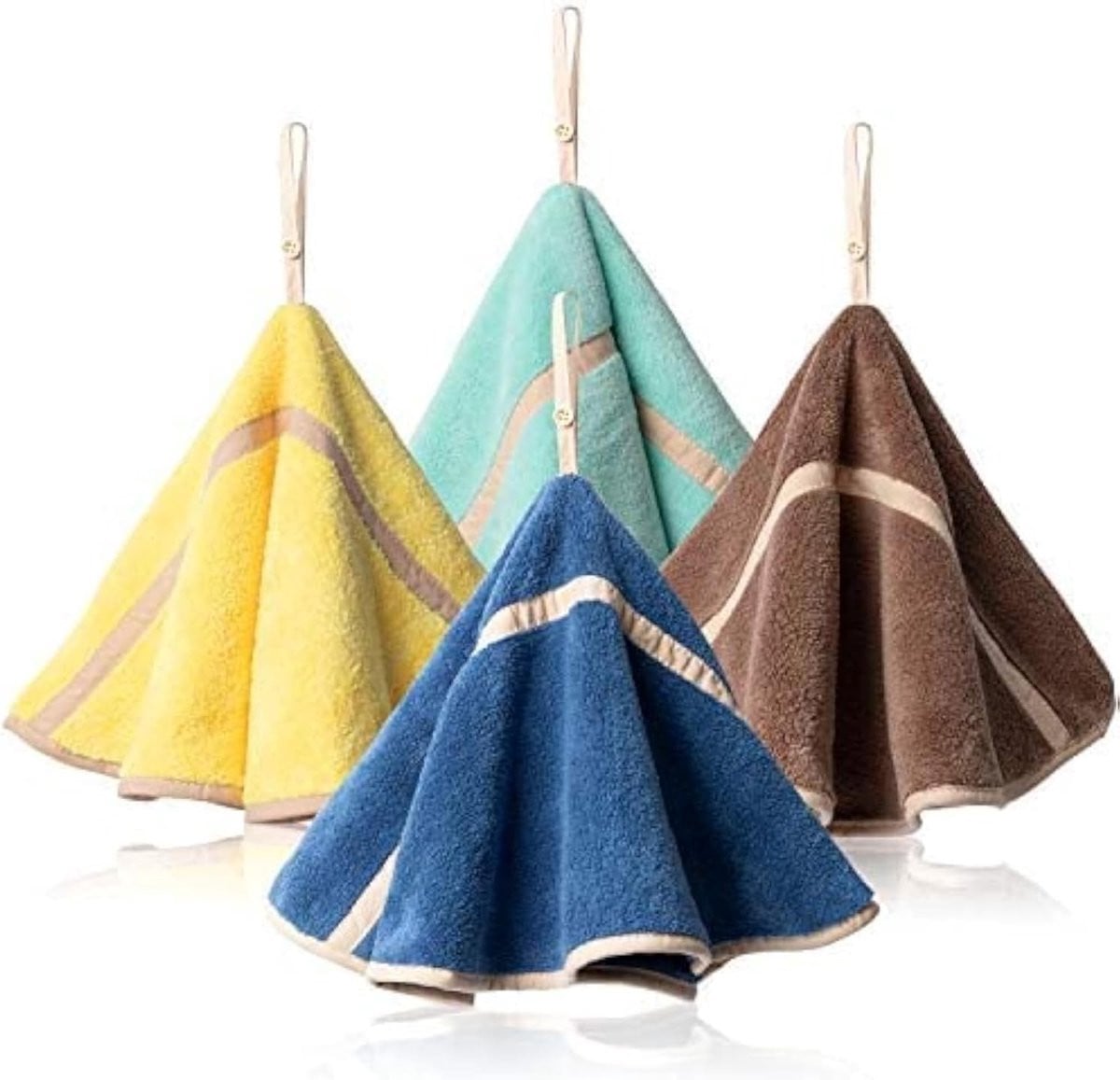 Set van 4 absorberende coral fleece handdoeken met ophanglus in 4 kleuren