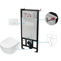 Neuesbad neu Wand-WC spülrandlos + WC-Sitz + Vorwandelement + Betätigungsplatte flach, Weiß NB1DECDEA6ZPW1