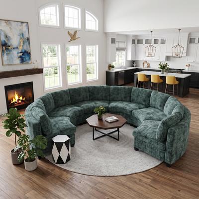 GDFStudio - 6-Seater Curved Modular Chenille Sectional Sofa with Solid Wood Frame, Pocket Spring & Foam Cushion