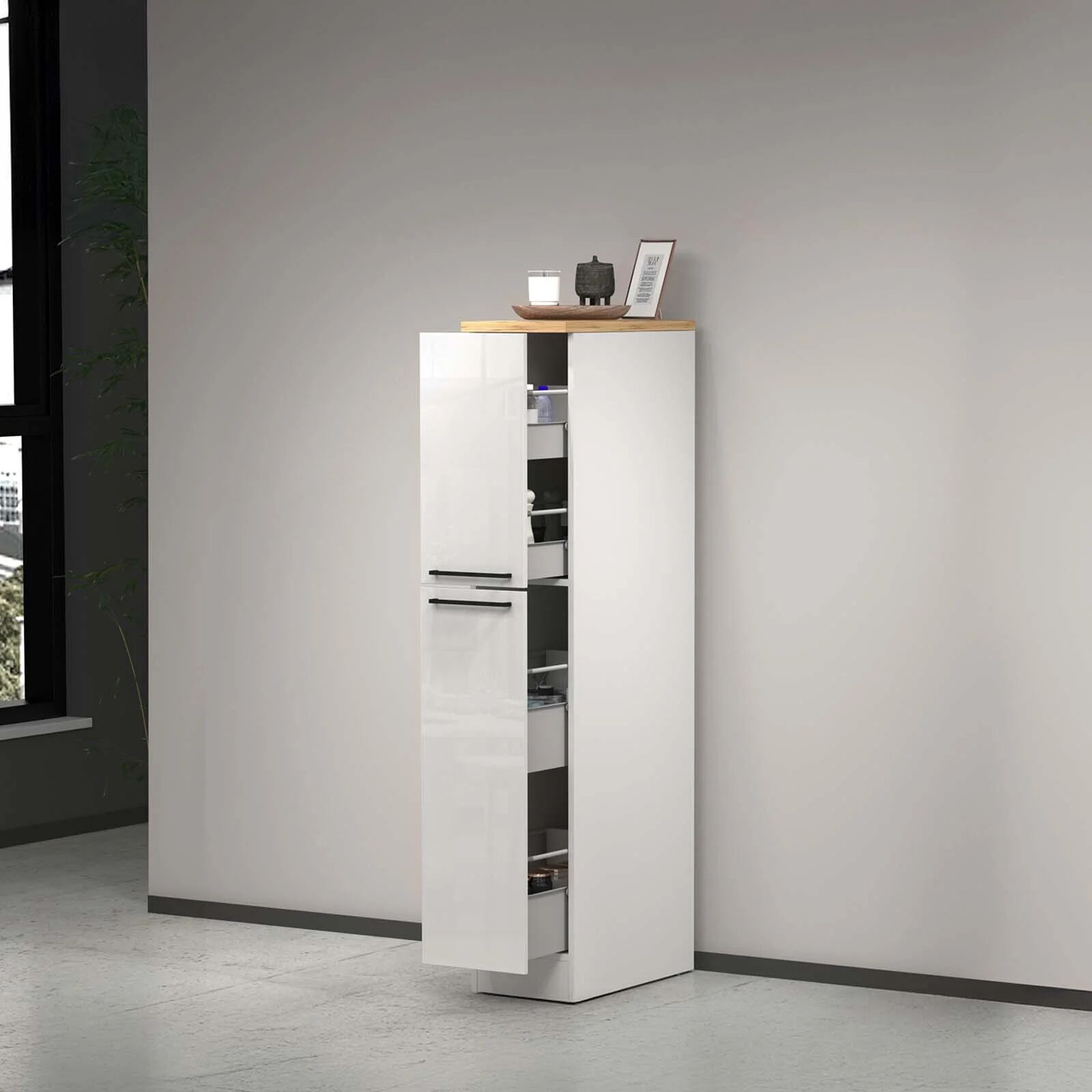 garneroarredamenti Dispensa cucina 30x165h cm scorrevole bianco rovere Gourmet